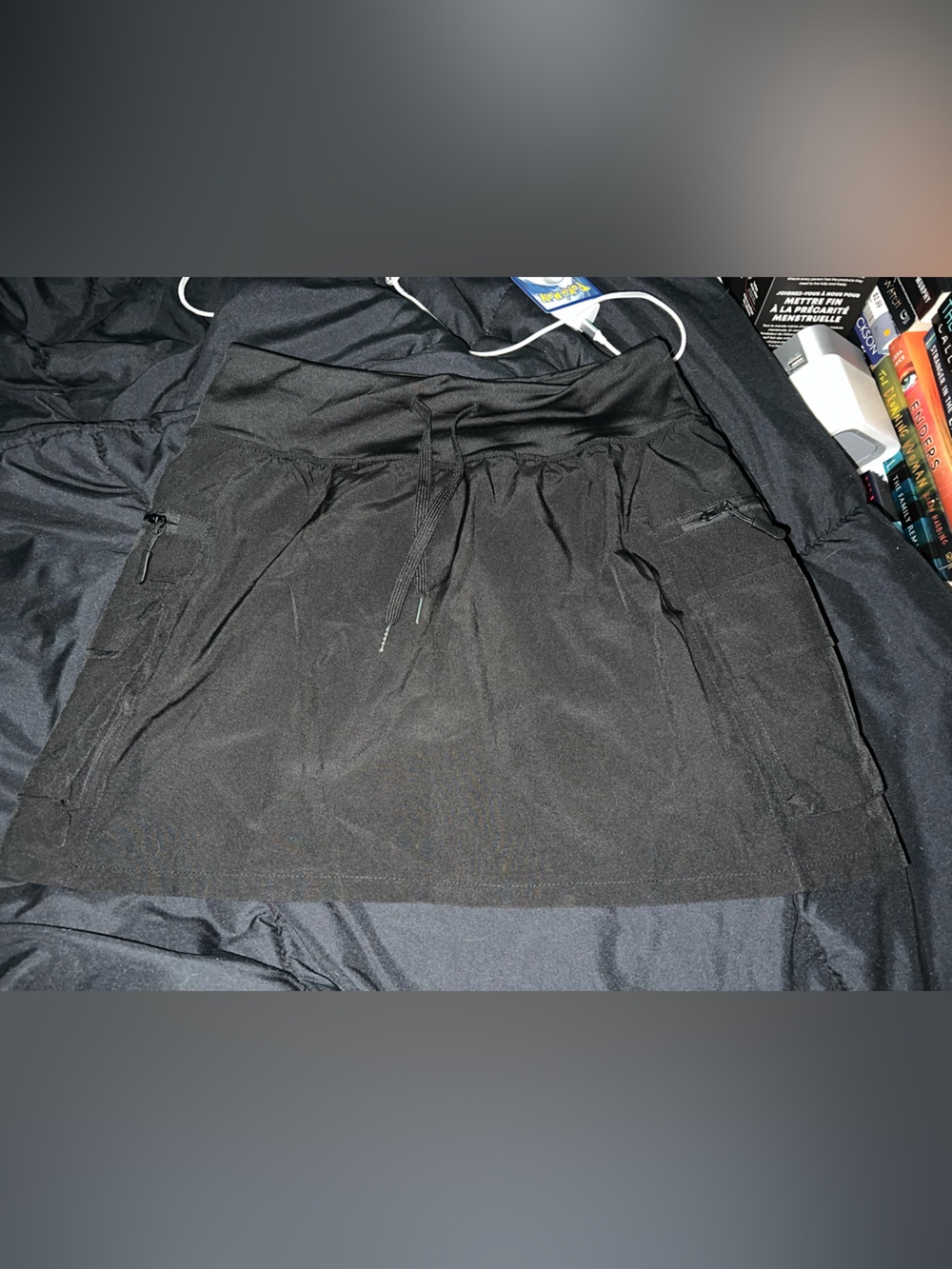 Women's Black Drawstring Skirt with Zip Pockets